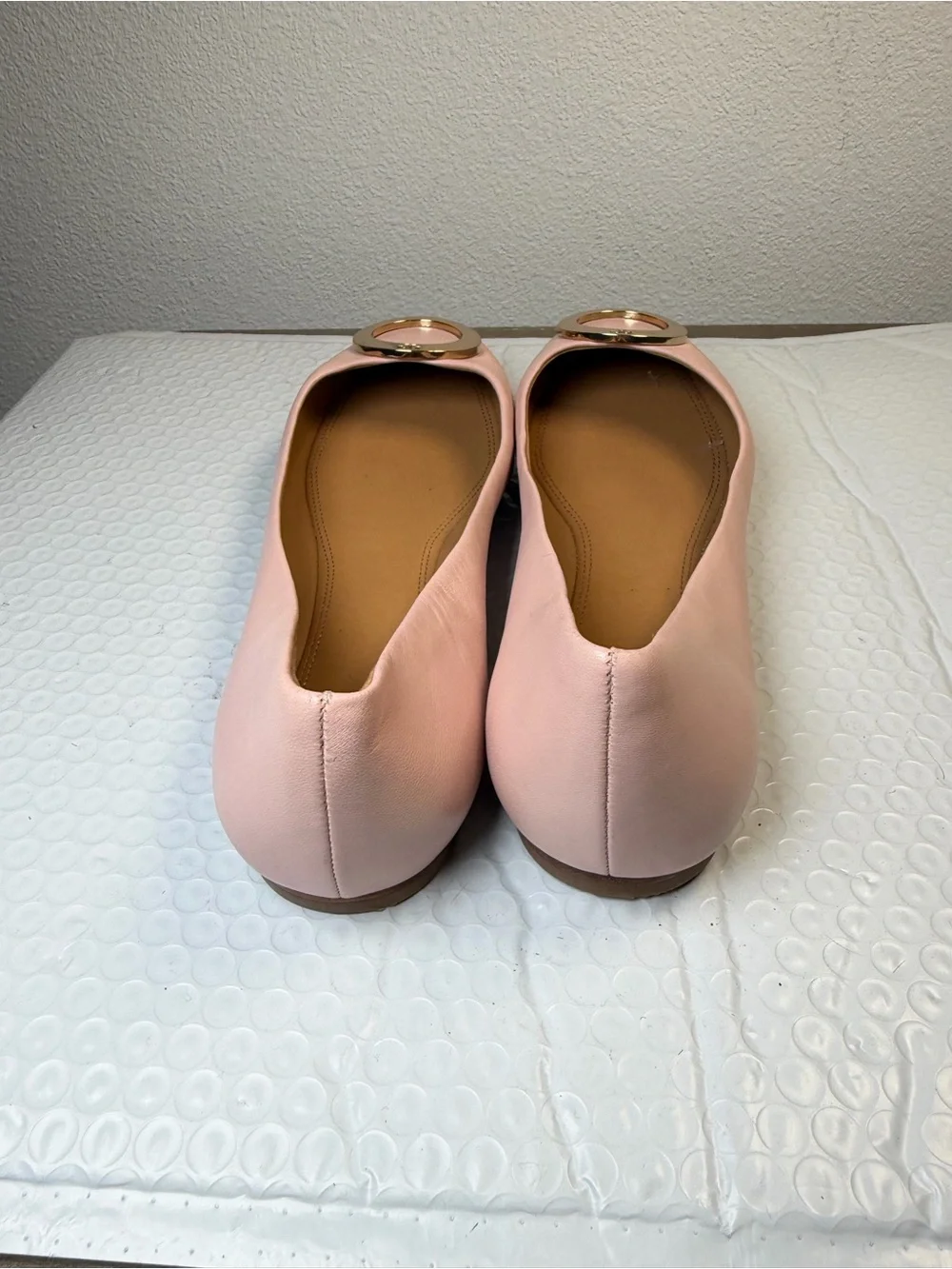 Tory Burch Caterina Ballet Flats Blush Pink Leather Gold Logo Women’s Size 9M